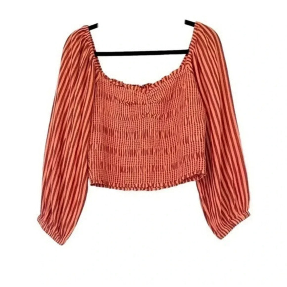 American Eagle Outfitters crop top smocked striped long sleeve top size Med NWOT